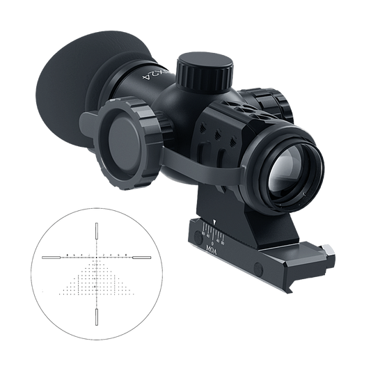 Immersive Optics - 10x24 Prismatic Scope - MilDot Extended w MOA Adjustable Mounts