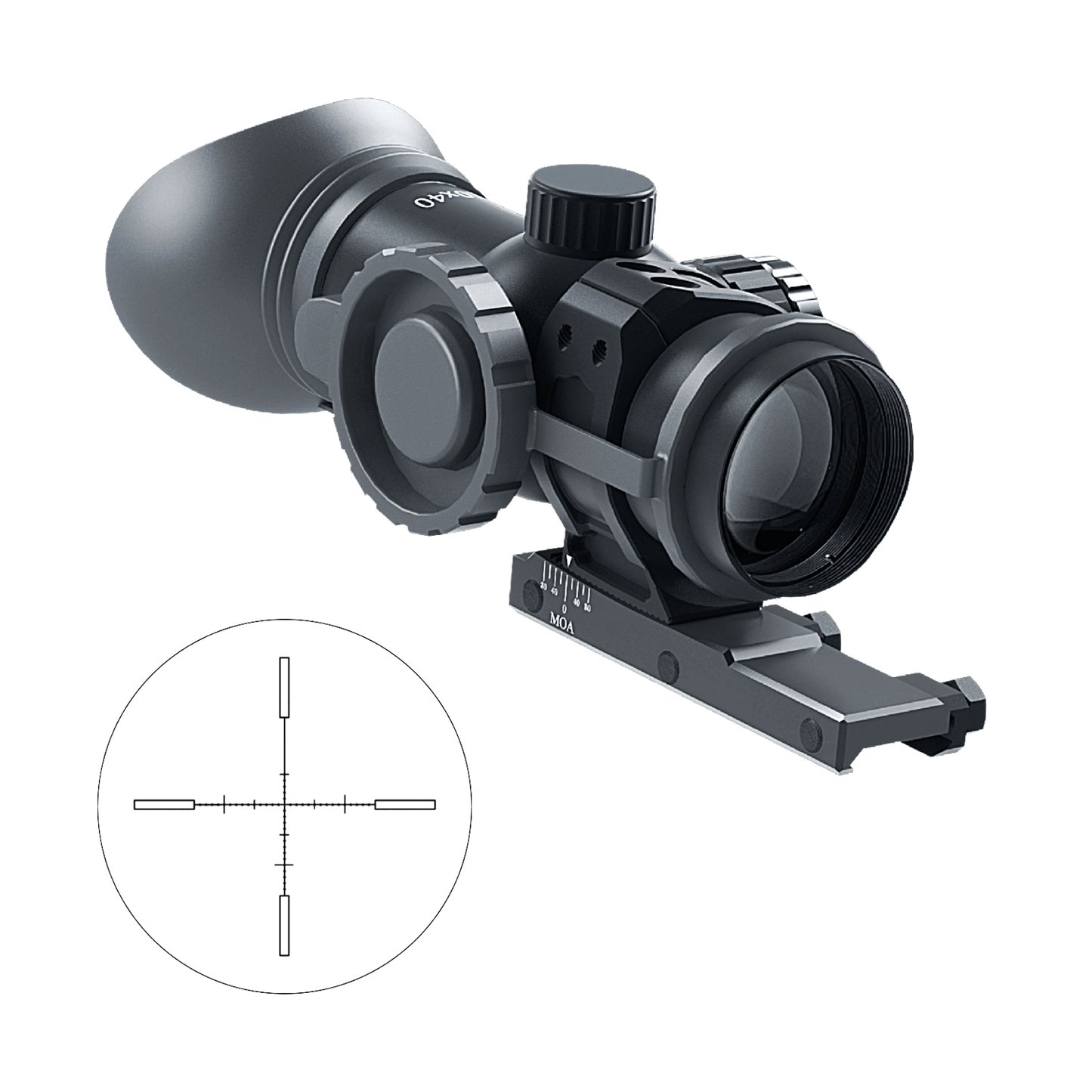 Immersive Optics - 10x40 Prismatic Scope - MilDot  w MOA Adjustable Mounts