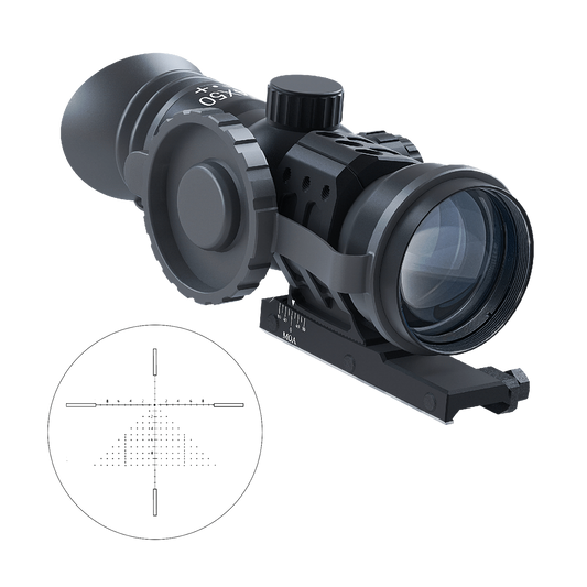 Immersive Optics - 14x50 Prismatic Scope - MilDot Extended w MOA Adjustable Mounts