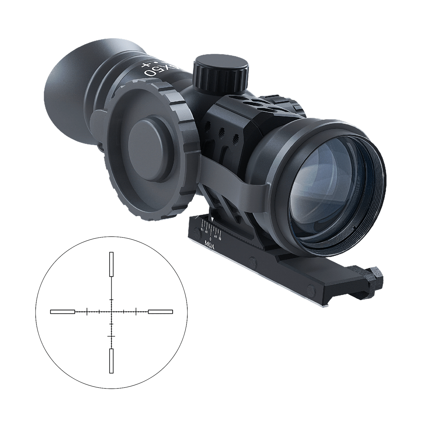 Immersive Optics - 14x50 Prismatic Scope - MilDot w MOA Adjustable Mounts