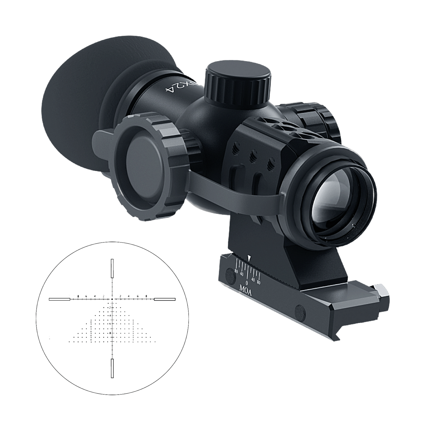 Immersive Optics - 10x24 Prismatic Scope - MilDot Extended w MOA Adjustable Mounts