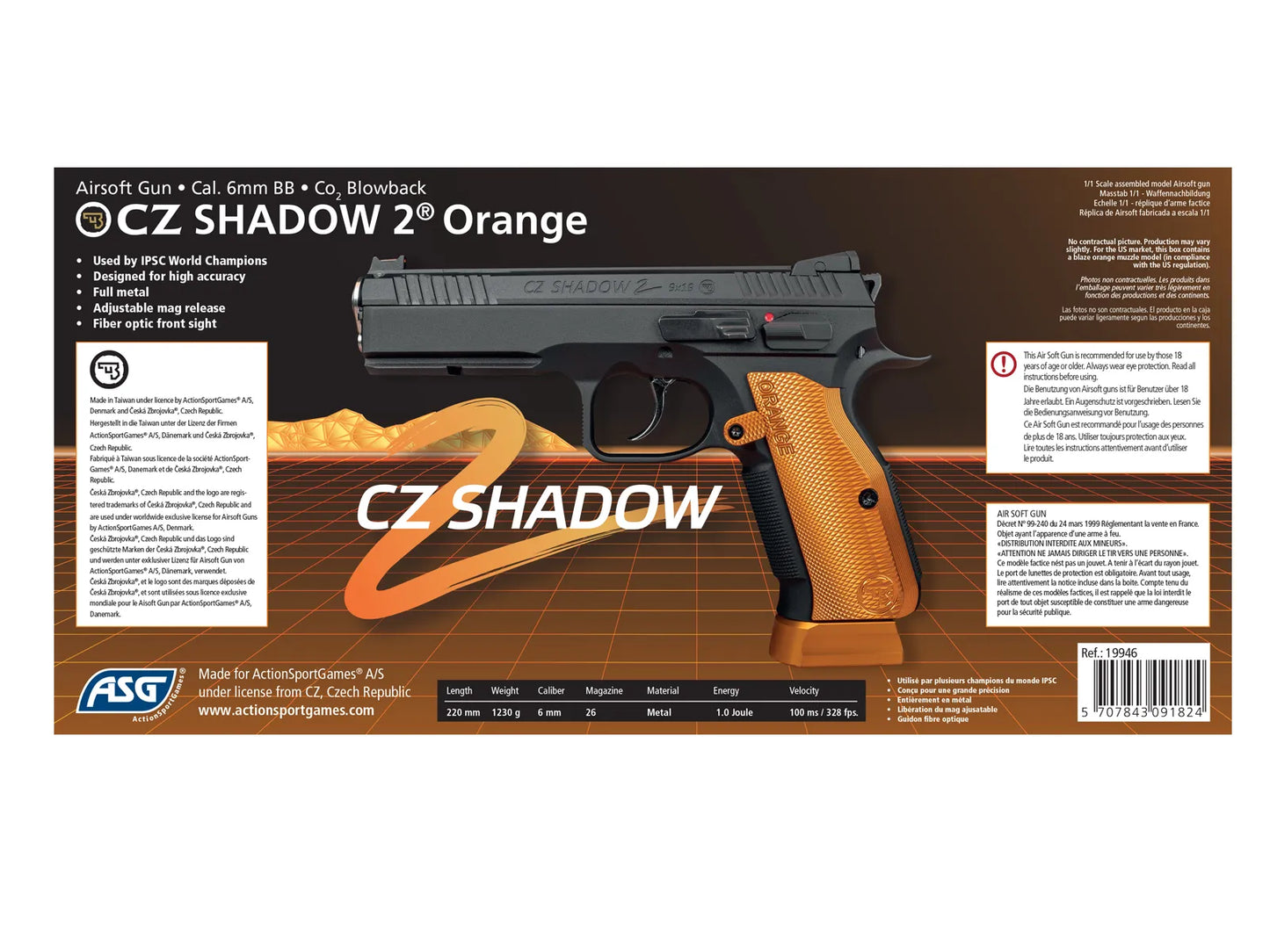 ASG CZ SHADOW 2 ORANGE CO2 BLOWBACK 6mm BB AIRSOFT PISTOL