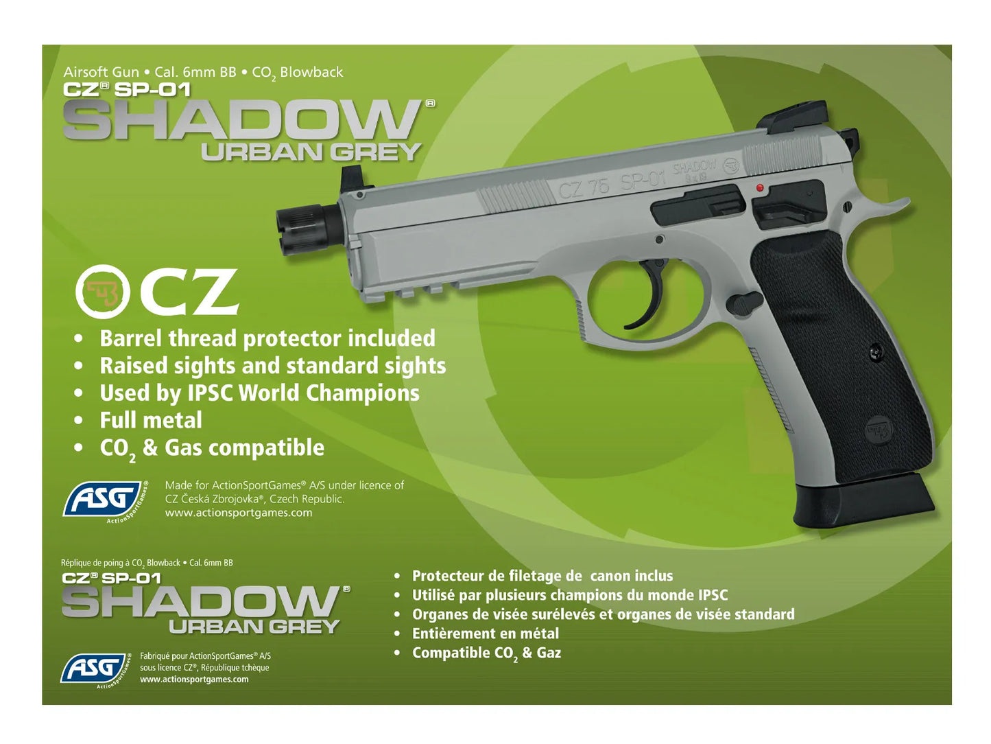 ASG CZ SP-01 SHADOW - URBAN CO2 BLOWBACK 6mm BB AIRSOFT PISTOL