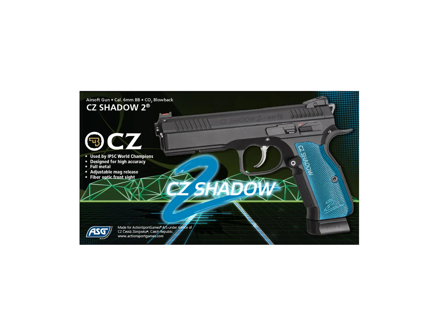 ASG CZ SHADOW 2 BLUE CO2 BLOWBACK 6mm BB AIRSOFT PISTOL
