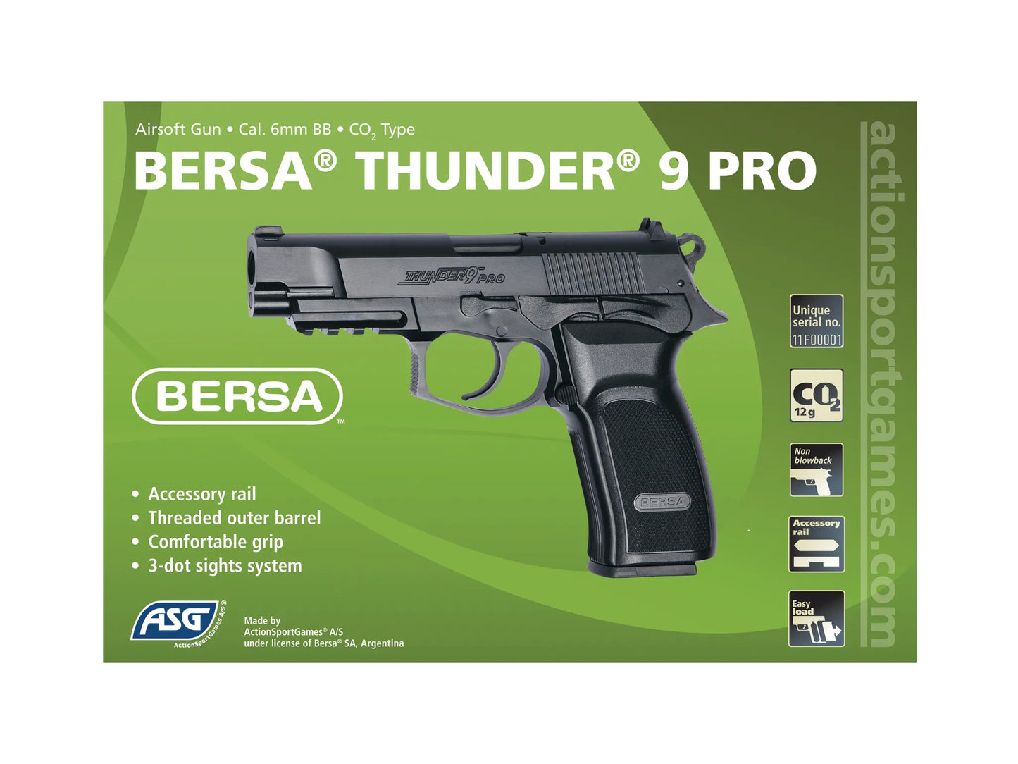 ASG BERSA THUNDER 9 PRO CO2 NON BLOWBACK 6mm BB AIRSOFT PISTOL
